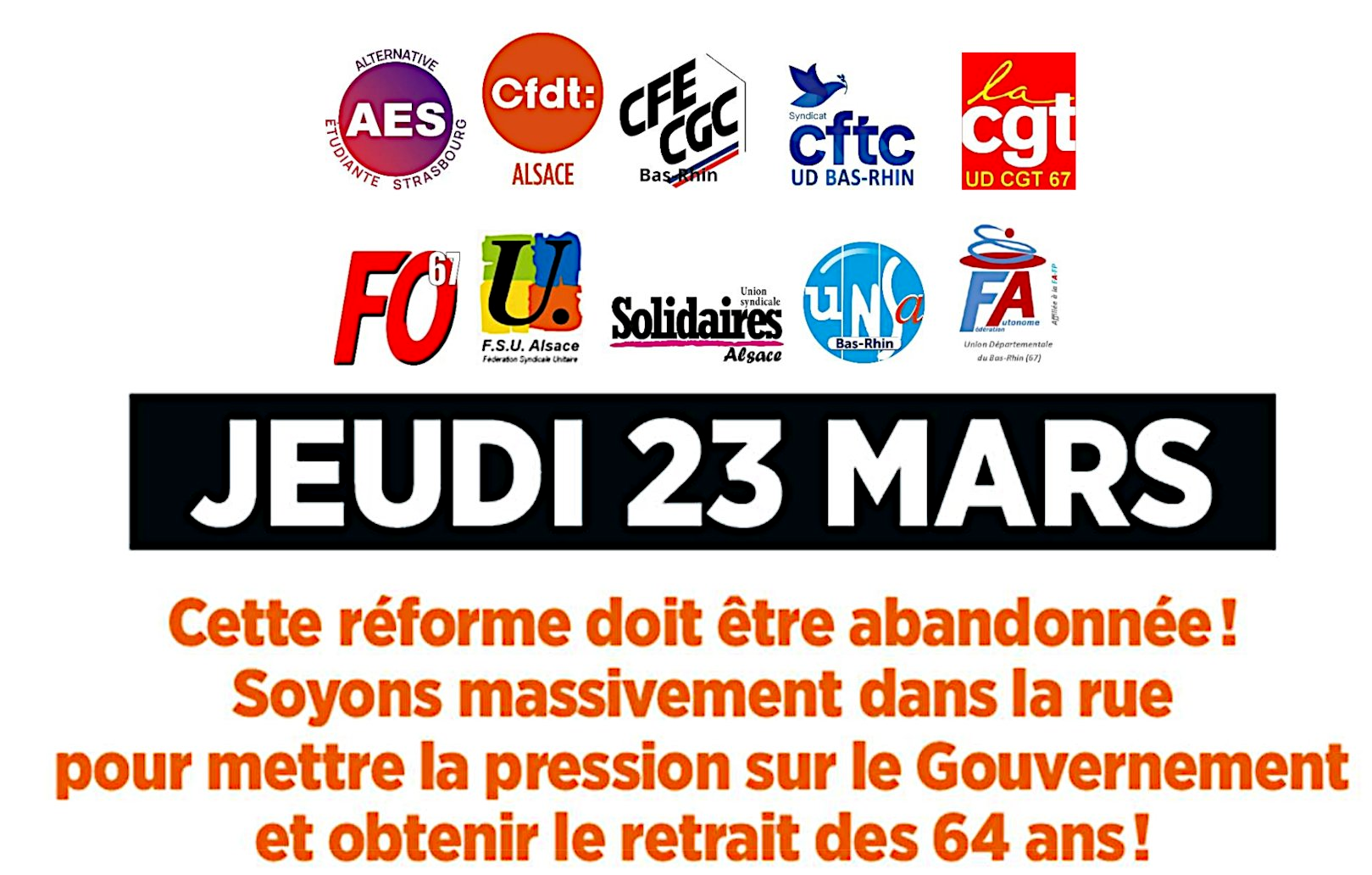 Mobilisation Retraites du 23 mars en Alsace