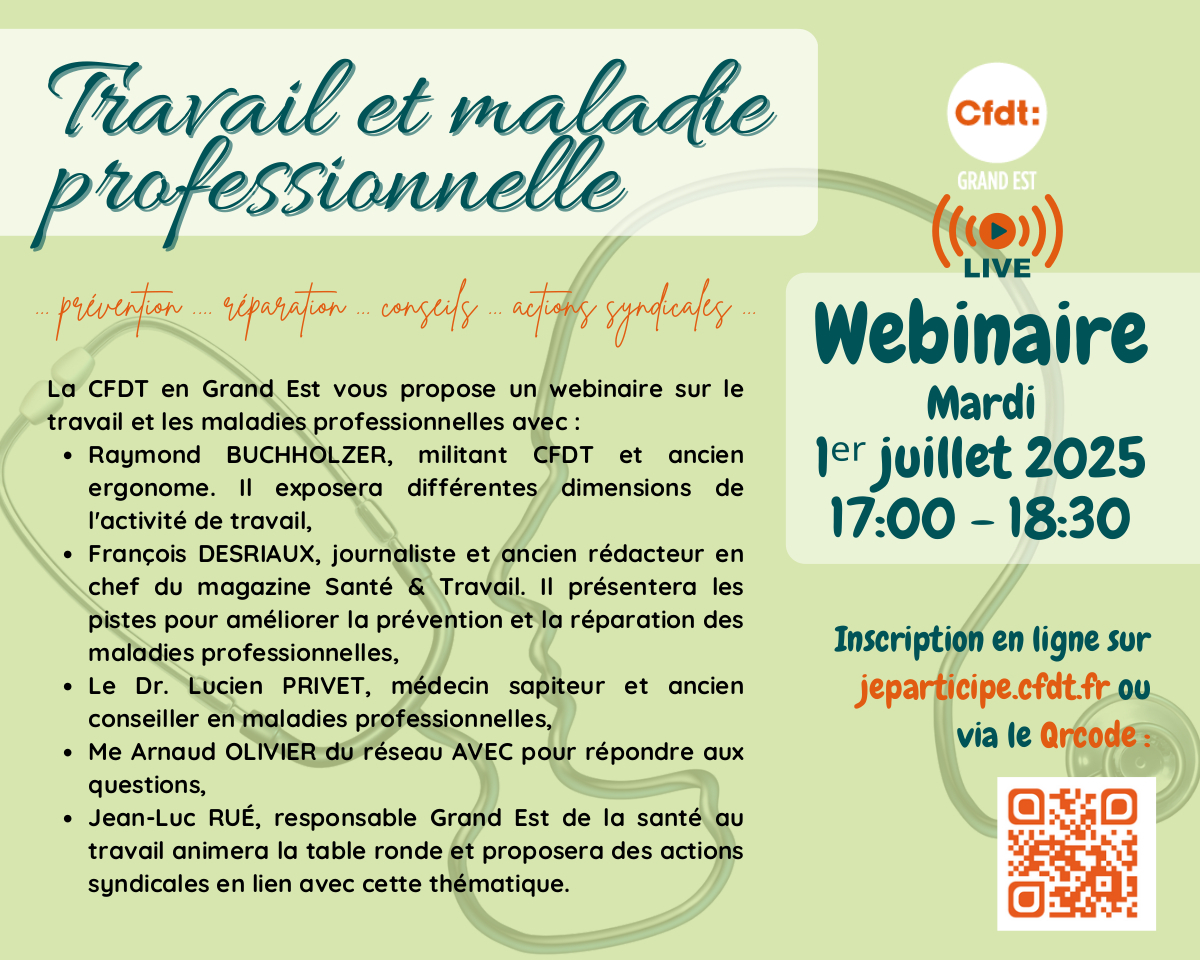 Webinaire CFDT Grand Est sur les maladies professionnelles