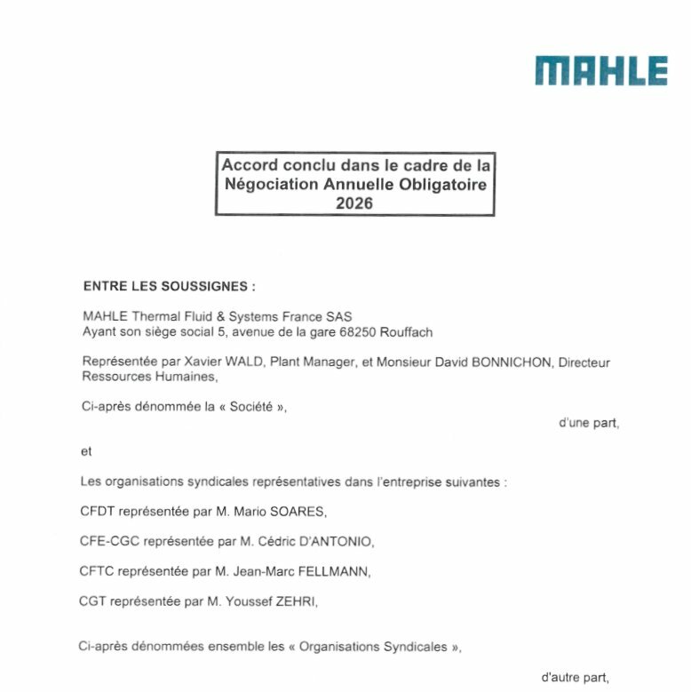 Accord NAO 2026 MAHLE Rouffach